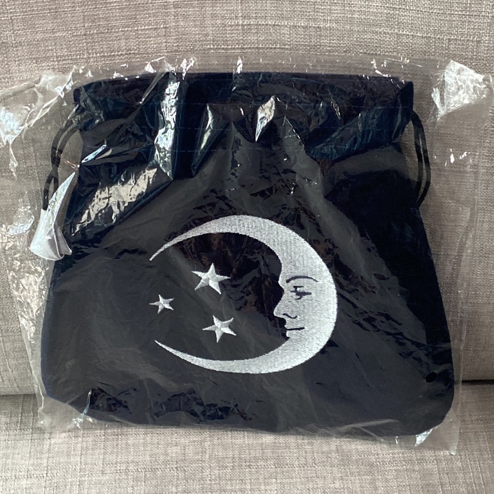 New Sealed Blue Velvet Tarot Bag Pouch Moon and Stars Silver Embroidery